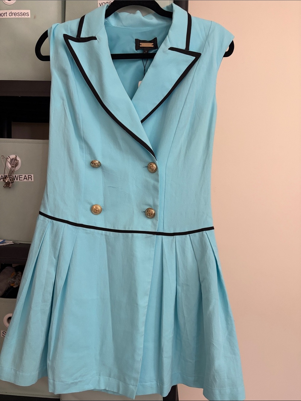 Alexia Admor Sky Blue Double-Breasted Dress Vest with Black Trim